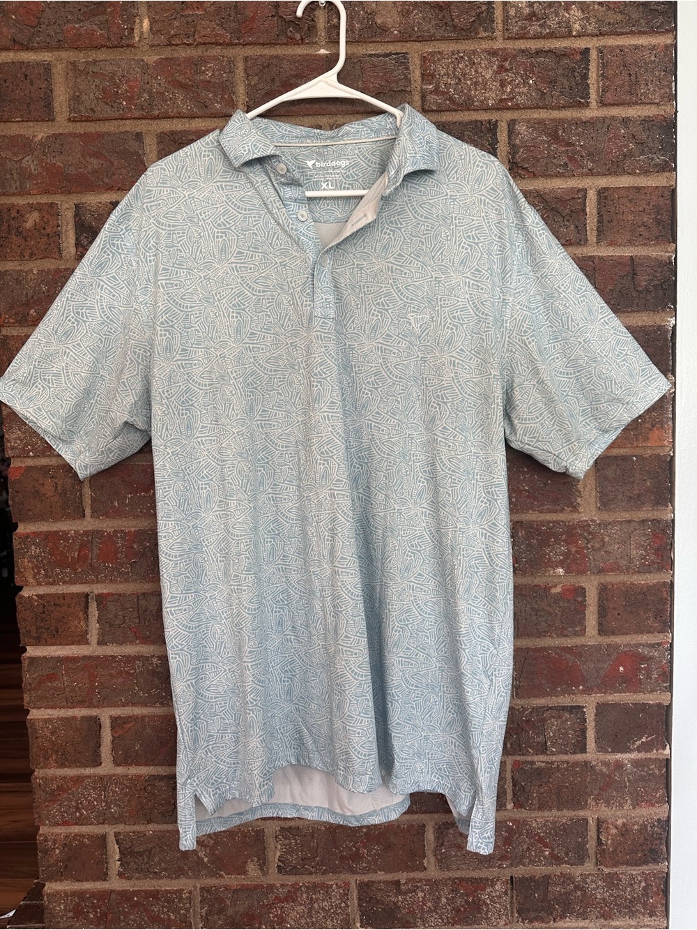 Birddogs Men’s Performance Polo Shirt XL Blue White Geometric Abstract Print